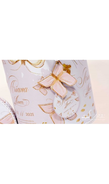 Trusou botez personalizat si brodat cu fluturi roz albi sau gold 9